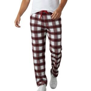 PAJAMAGRAM HIS Wide Leg Fleece Plaid Pajama Pants Red/ White Size XXL 40W 29 L